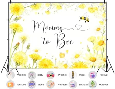 12X10ft Fabric Mommy to Bee Backdrop Sweet Pattern Design Honey Comb Floral Photography Background Baby Shower A Little Honey is on the Way Party Decorations Photo Studio Props - Image 2