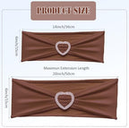 Brown Chair Sashes 60 Pack Spandex Brown Sashes for Chairs Universal Spandex Chair Sashes Bands with Heart Buckle Slider for Wedding Banquet Party Decorations - Image 2
