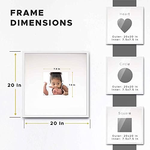 20x20 Square White Autograph & Signature Picture Frame With Black Square Opening Photo Mat for 8x8 Pictures Wooden Picture Frames - Birthday, Baby Shower, Memorial Signing Board, Matted Frame - Image 3