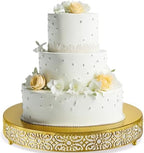 Wenqik 14 Inch Cake Stand, Metal Round Cake Stands Set with Modern Design White Dessert Display Cupcake Stands Plates Fruit Serving Tray for Wedding Birthday Baby Shower Party (Gold) by Wenqik