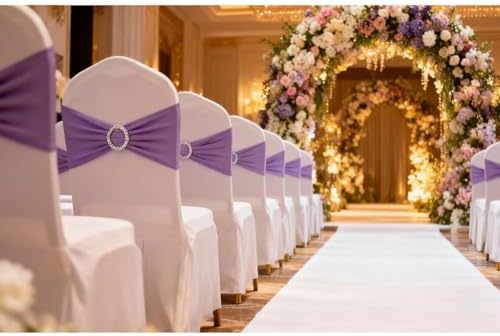 Lavender Chair Sashes 50 Pack, Spandex Chair Bands with Buckles for Wedding Party, Elastic Chairs Bows for Birthday Decoration - Image 2
