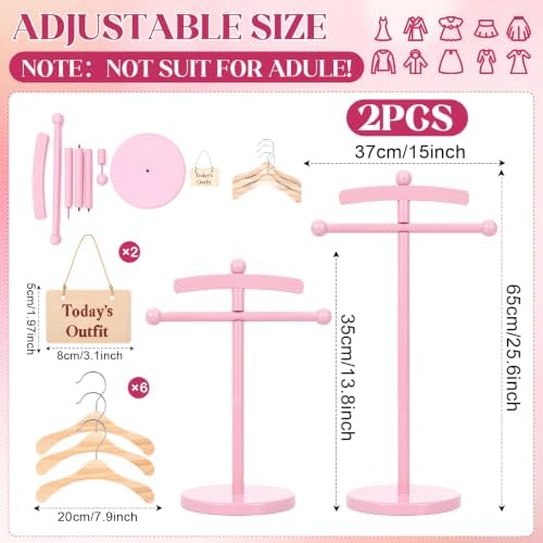Marsui 2 Sets Wooden Baby Clothes Display Stand with 3 Hangers Plaque, Pink - Image 2