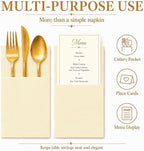 100 Pcs Beige Napkins Disposable Linen Feel Dinner Paper Napkins with Built-in Flatware Pocket, 16"x16" Airlaid Paper Pre-Folded Napkins for Silverware Baby Shower Easter Wedding Birthday Party - Image 5