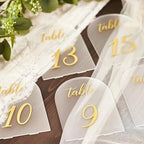 SHINVALE Arch Acrylic Wedding Table Numbers with Gold Foil Font – Frosted Finish, Elegant Modern Design with Stands, Easy Assembly Table Signs for Weddings, Parties & Events (20, 5" x 7") - Image 2
