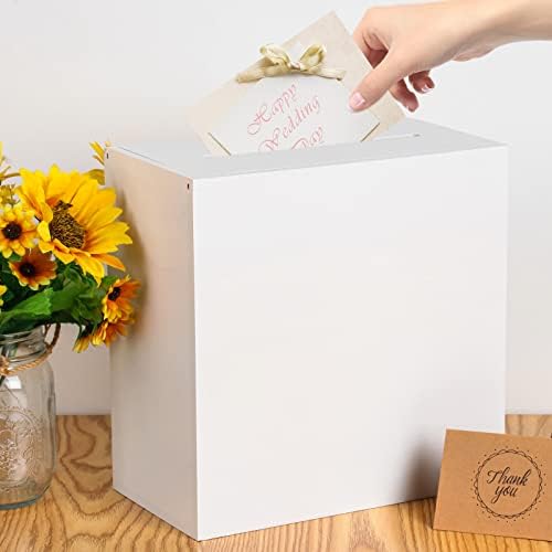Fowecelt White Wooden Wedding Card Box, Large DIY Card Gift Box for Wedding Reception, Graduation Party, Bridal Shower, Keepsake Party Favor, Cosmetic Home Decor (10 x10 x 5.5 Inch) - Image 3