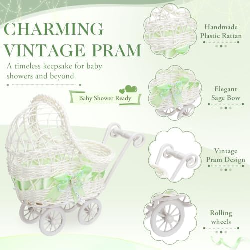 4 Pack Rattan Baby Carriage Baby Shower Table Centerpiece,Green - Image 3