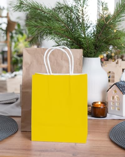 qiqee 100PCS Gift Bag with Handles Bulk Bright Yellow Paper Bags Multiple Uses (8.3"x3"x6"inch Small Size) - Image 6