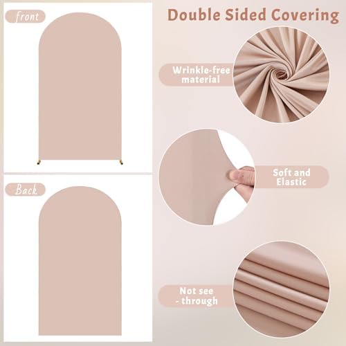 6.6FT Nude Arch Backdrop Cover - Polyester Fitted Wedding Arch Stand Covers Round Top Chiara Arch Backdrop Cover for Birthday Party Banquet Photo Background Decoration - Image 4