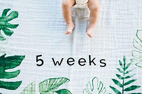 Little Unicorn Keepsake Monthly Milestone Photo Blanket – 47” x 46” – Milestone Cards Included - 100% Cotton Muslin – Machine Washable – Playful Designs - for Boys & Girls (Tropical Leaf) - Image 3