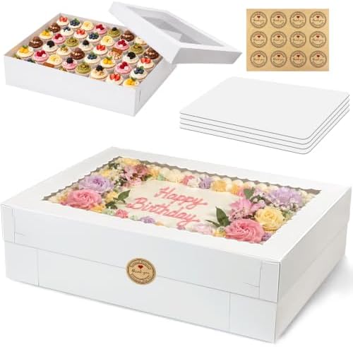 4 PCS 20x14x4.5inch Cake Boxes with Cake Boards White Rectangular Sheet Box by Unknown