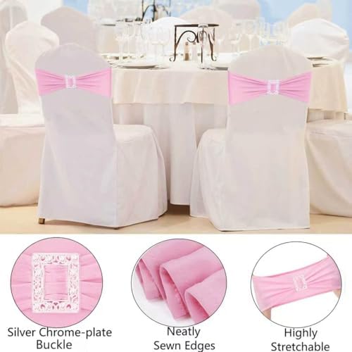50 PCS Spandex Pink Chair Sashes Bows Stretch Chair Cover Band - Image 3