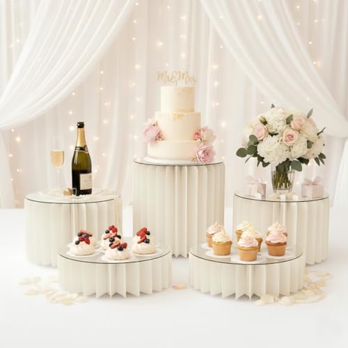 ZOOYOO Buffet Risers for Food Display, 5 Pack Cylinder Stands for Party - Foldable Dessert Table Display Set with Premium Acrylic Tops - Pedestal Cake Stands for Wedding, Candy Table, Quinceanera, Art Exhibitions, Catering - Image 3