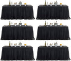 familus Black Table Cloths 8 Foot Rectangle 6 Pack Stretch Ruffle Tulle Tablecloth Spandex Fitted Table Cover for 8 Foot Tulle Table Skirts for Party Wedding Table Cloths, Banquets by familus