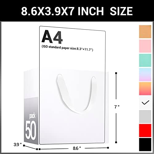 EUSOAR Heavy Duty Gift Wrap Bags, 50 Pack 8.6x3.9x7 inches Small White Paper Bags with Handles, Totes in Bulk for Wedding, Grocery, Boutique, Retail, Business, Party Favors, Baby Showers, Birthdays - Image 2