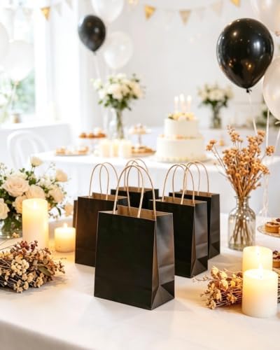 qiqee 600-Packs Black Paper Gift Bags with Handles Bulk 4.5"x2.5"x6" Mini Size Paper Bags Multiple Uses - Image 5