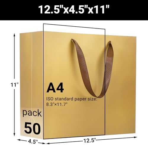 EUSOAR Gift Bags - Bulk 50pcs, 12.5"x4.5"x11" Paper Bags with Handles for Thank You Presents, Merchandise, Shopping, Retail Wrapping, Craft, Grocery, Boutique, Party Favors, Wedding - Image 2