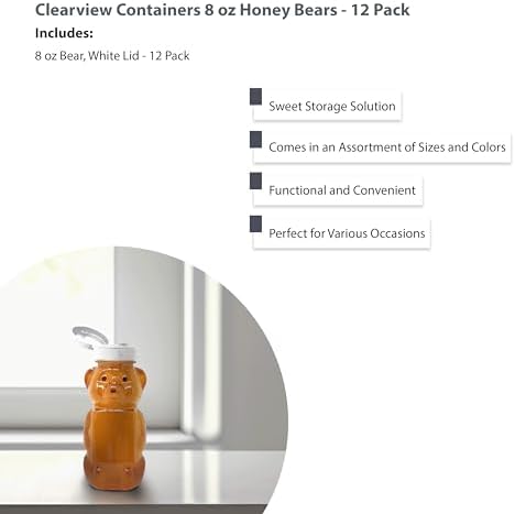 8 Ounce Plastic Squeezable Honey Bears with Sealable Flip Top Lids - BPA Free, Hand Wash Only (White, 12 Pack) - Image 5
