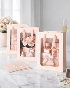 VAGREEZ Gift Bags with Clear Window, Reusable Small Medium Kraft Transparent Window Paper Bags with Handles in Assorted Colors and Bulk Pack for Party, Wedding, Birthday and Small Business, Blush Cream / Small / 30 Pack - Image 5