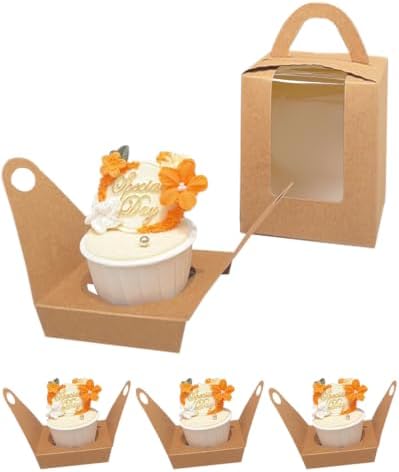 Bakepacker Auto-pop up Individual Cupcake Boxes With Window Brown 200 - Image 2