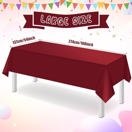 32 Pack Maroon Plastic Tablecloth for Rectangle Tables, Premium Decorative Burgundy Disposable Table Cloths for Parties, Rectangle Party Table Cover for Birthday Anniversary Graduation, 54x108 Inch - Image 2