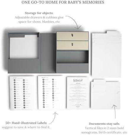 Savor | Baby Keepsake Organizer Box | The Original Fabric Acid-Free Modern Minimalist Gender-neutral Memory Box with Labels | For Pregnancy, Mother’s Day, Baby Shower, New Baby Girl Baby Boy Gifting - Image 4