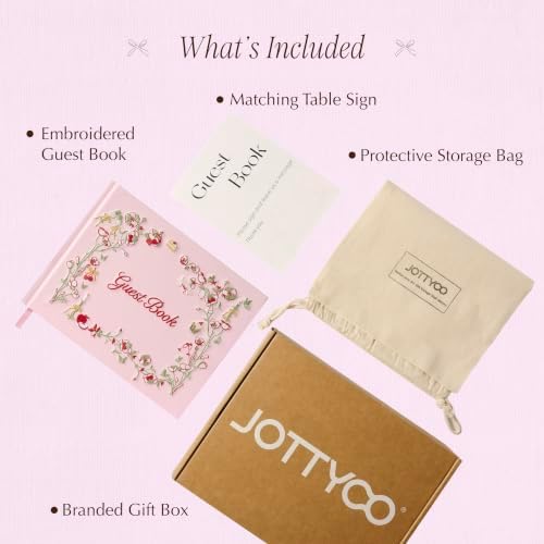 Embroidered Wedding Guest Book, Cotton Cover, Acid-Free Paper, 160 Pages, 9" L × 7" W, Sign in Book for Wedding Reception, Baby Shower&Events, with Envelopes, Table Card&Cotton Pouch (Pink) - Image 6