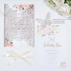 Silver Glitter Butterfly Laser Cut Wedding Invitation Accessories 50pcs - Image 3