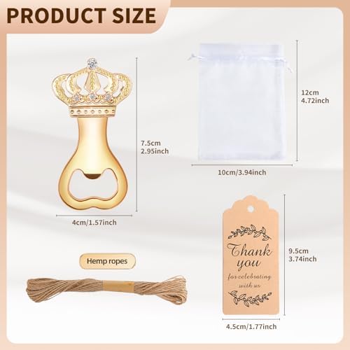 30Set Crown Bottle Openers Wedding Favors for Guests with Organza Bags Thank You Tags and Burlap Twine, Baby Shower and Birthday Decorations Bridal Souvenirs Return Gifts - Image 2