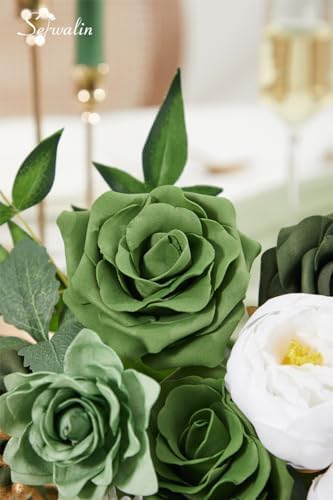 Serwalin Green Artificial Flowers Box Silk Flowers with Stems for Wedding - Image 6
