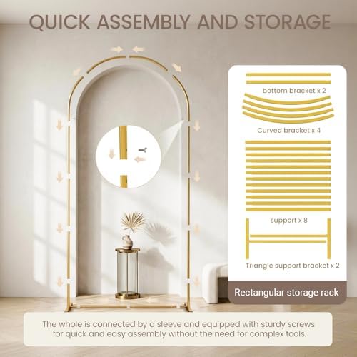 2 Pack Arch Backdrop Stand and Cover Sturdy 7.2FT ＆ 6FT Gold Metal Gold Metal Frame Balloon Arch Stand Set for Wedding Birthday Graduation Party Baby Shower Backdrop Decoration - Image 5