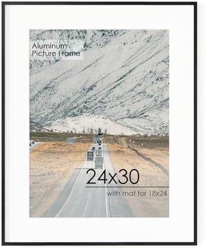 FLYJOE 24x30 Metal Picture Frame for Wall With Mat for 18x24, 24''x30'' Aluminum Photo Frames With Tempered Glass for Home Decor, Minimalist Modern Poster Frame Horizontal And Vertical Formats, Black by FLYJOE