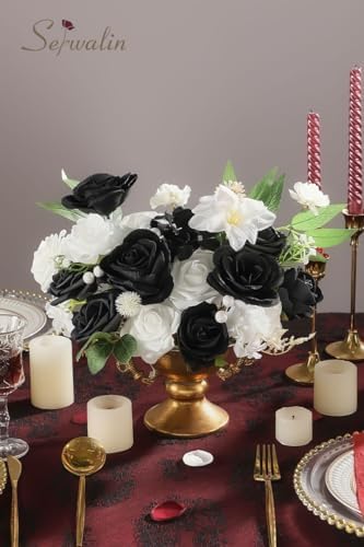Serwalin Artificial Flowers Black and White Silk Flowers for Wedding Decor - Image 3