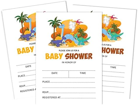 Pack of 30, Boy/Boy Baby Shower Party Collection, Baby Shower Invitation Cards, Fill in the Blank Invites WIth Envelopes, Dinosaur Theme Party Supplies - Image 6