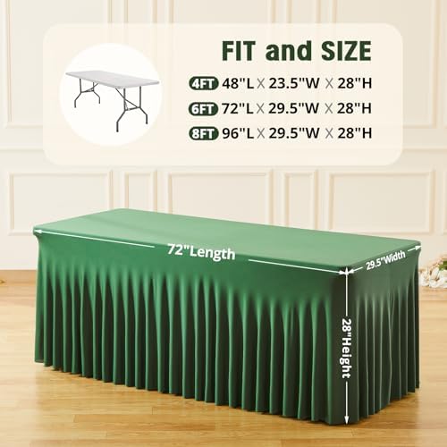 Besutolife Emerald Green Spandex Tablecloth 8ft Rectangle Table Skirt Stretch Table Cover for Banquets Parties Wedding Dining Table - Image 4