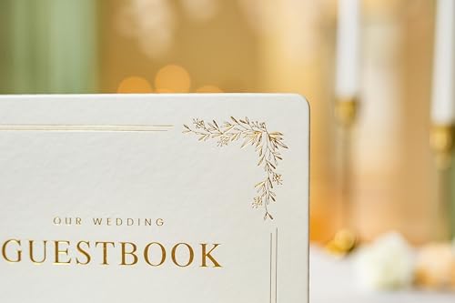 Floral Embossed Wedding Guest Book Set - 9 x 7.5 Hardcover Guestbook for Wedding Reception Sign in, Messages, Bridal Shower Engagement Party (White Cream) - Image 6