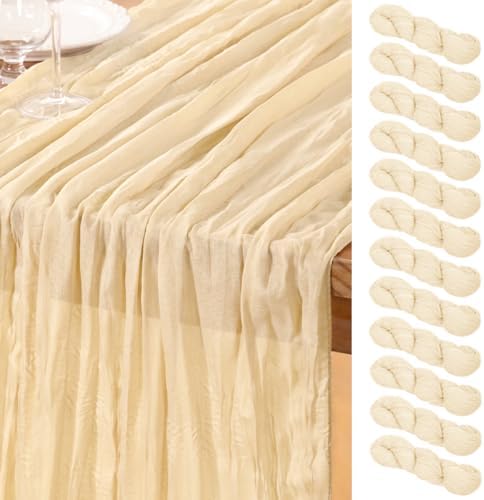 DeZerlor Beige Cheesecloth Table Runners 12 Pack Summer Boho Runners by DeZerlor