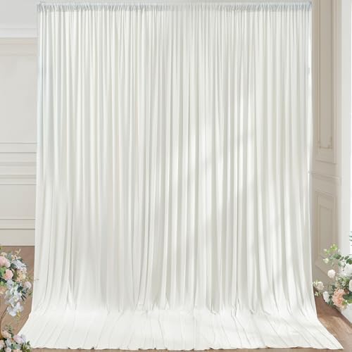 10×14ft Wrinkle Free Ivory Backdrop Curtain, Soft Silky Easy to Drape Cream Wedding Drapes for Backdrop, 2 Panels 5×14ft Photo Backdrop Curtains for Parties Birthday Photography Background Cloth by ENJOYYOURPARTY