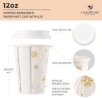 12oz Christmas Disposable Coffee Cups with Lids White Snowflake Winter Togo - Image 2