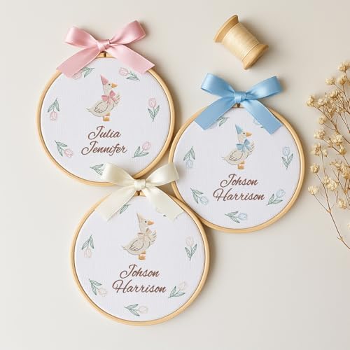 Embroidery Baby Name Sign, Personalized Welcome Baby Hoop Sign with Bow, Custom Baby Name Sign for Hospital, Infant Baby Shower Gifts New Parents (04) - Image 2