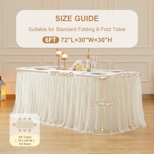 Wish Care 2 Pack Light Champagne Tulle Table Cloth for 6 Foot Rectangle Tables Tulle Tutu Skirt Stretch Fitted Tablecloth Wrinkle Free Ruffle Table Cover for Party Wedding Birthday Banquet Decorations - Image 5