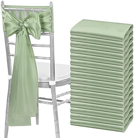 fani Sage Green Satin Chair Straps Bows,60 PCS 7x108 Inch,Chair Sash by fani