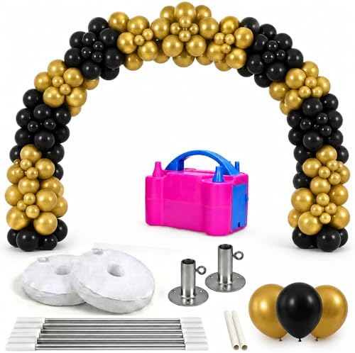 PMU DIY Professional Balloon Arch Premiere Kit (Black and Gold) Balloon Garland for Party Decoration, Decoration Kit for Birthday Party, Wedding, Graduation, Baby Shower (41696-61646-73005) Pkg/1 by PMU