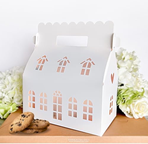 10 Pcs Large Mansion House Shaped Gift Boxes for Treats, Dessert, Fancy Cookie, White Gable Bakery Packaging by Karentology