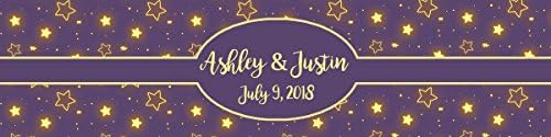 Glowing Stars on Purple Background Wedding Anniversary Birthday Water Bottle Labels - Image 2