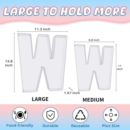 13.8" Extra Large Acrylic Letter Charcuterie Board Box, Reusable Fillable Letter Cake Candy Dish Display Serving Tray for Birthday Anniversary Party Decoration (W) - Image 2