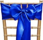 Pack of 50 Satin Royal Blue Chair Sashes Bows 7 X 108 Inch Universal Gold Chair Ribbons for Wedding Ceremony Party Banquet Event Chair Decorations - Royal Blue Chair Sashes 50 Pack by ZSJFMF