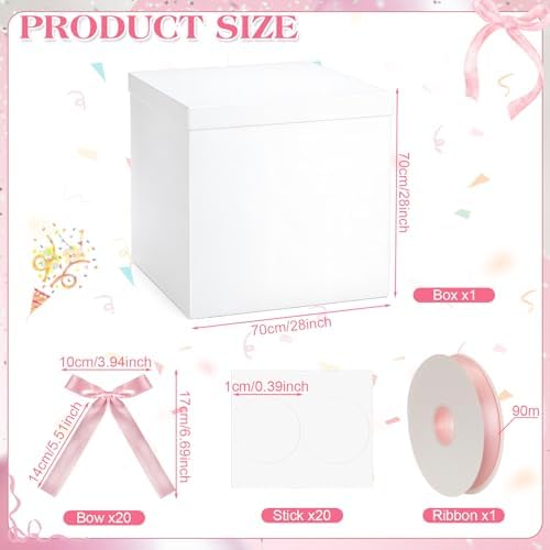 Kolldenn Extra Large Gender Reveal Gift Box with Lid, 28x28x28 Bows,Pink - Image 2