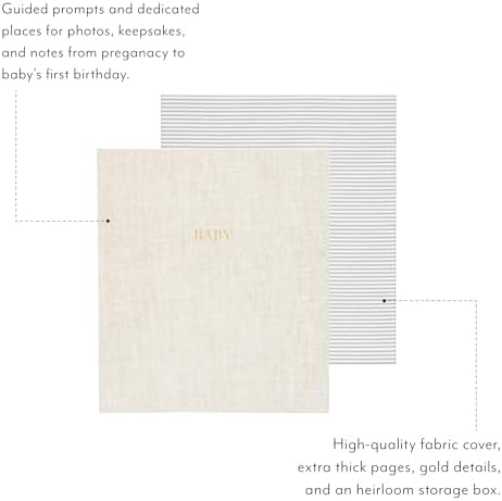 Sugar Paper Baby Keepsake Book, Memory Book from Pregnancy to First Year, Milestone Journal with Pocket Storage, Baby Shower Idea, Gender Neutral Gift, Cloth Hardcover, Flax - Image 2