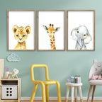 Baby Safari Nursery Wall Art Decor 11x16 Inch Set of 3 Wood Framed by flowtorely