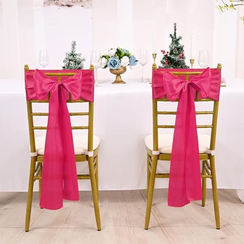 fani Hot Pink Satin Chair Straps Bows,60 PCS 7x108 Inch,Chair Sash - Image 5